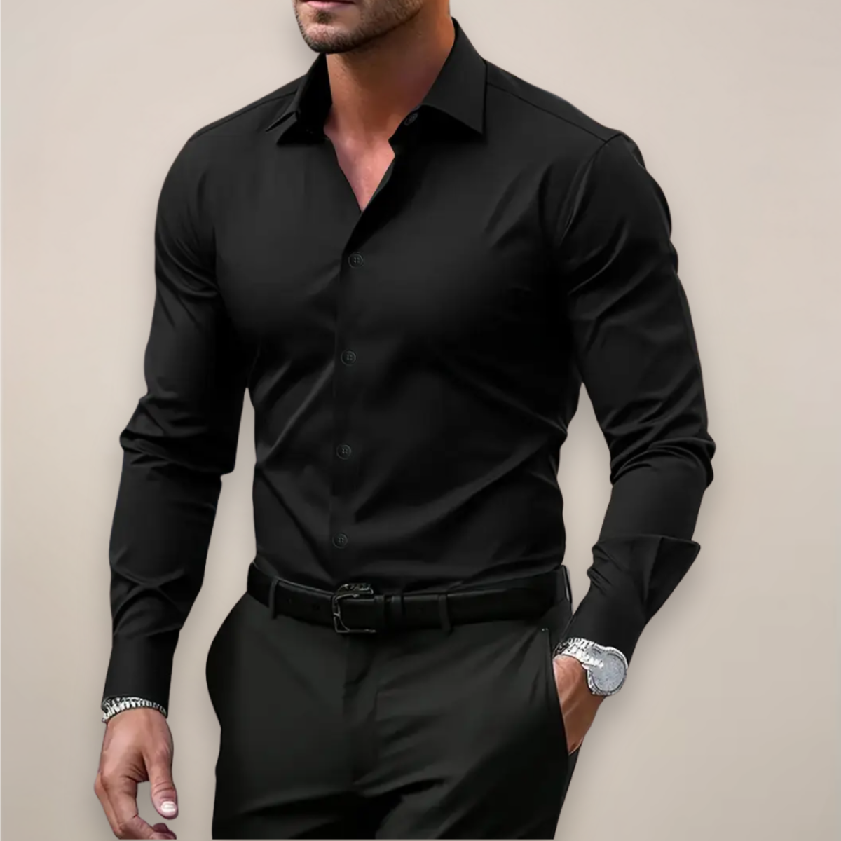 Men's Long Sleeve Shirt in Black