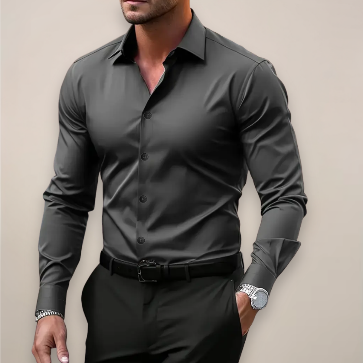 Men's Long Sleeve Shirt in Dark grey