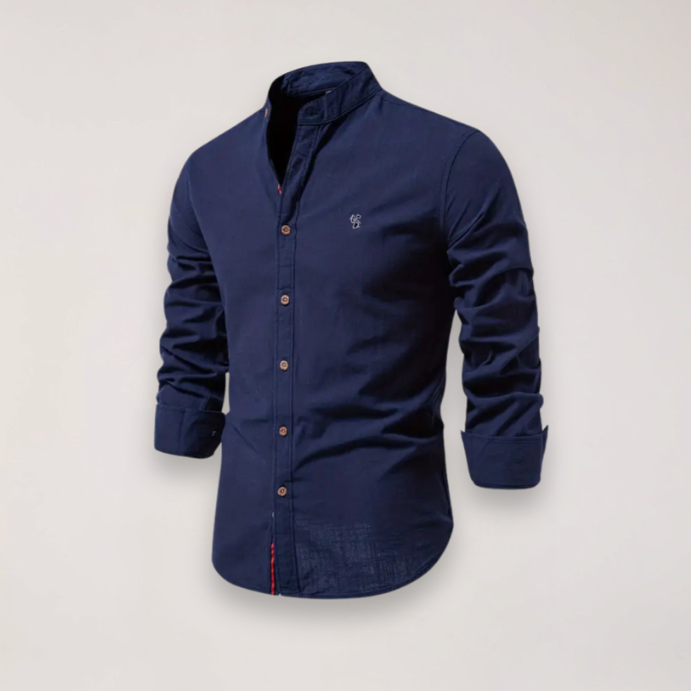 Men's Stand Collar Shirt in Navy Blue