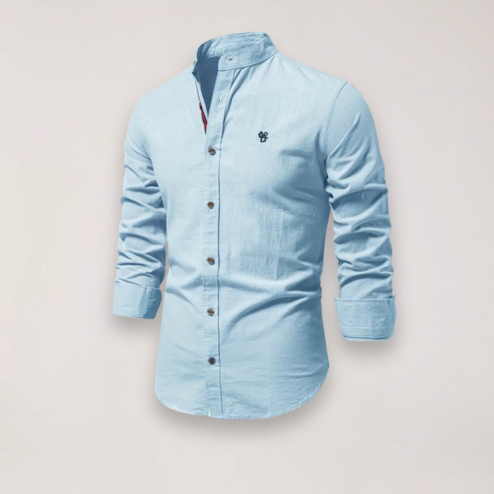 Men's Stand Collar Shirt in Light Blue
