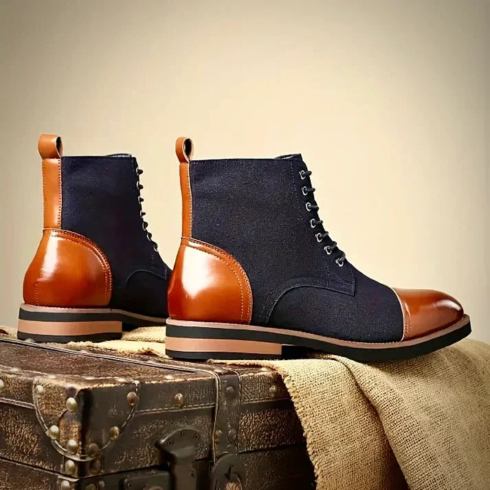 Men's Two Tone Cap Toe Boots – Suede Look Lace Up Ankle Boots