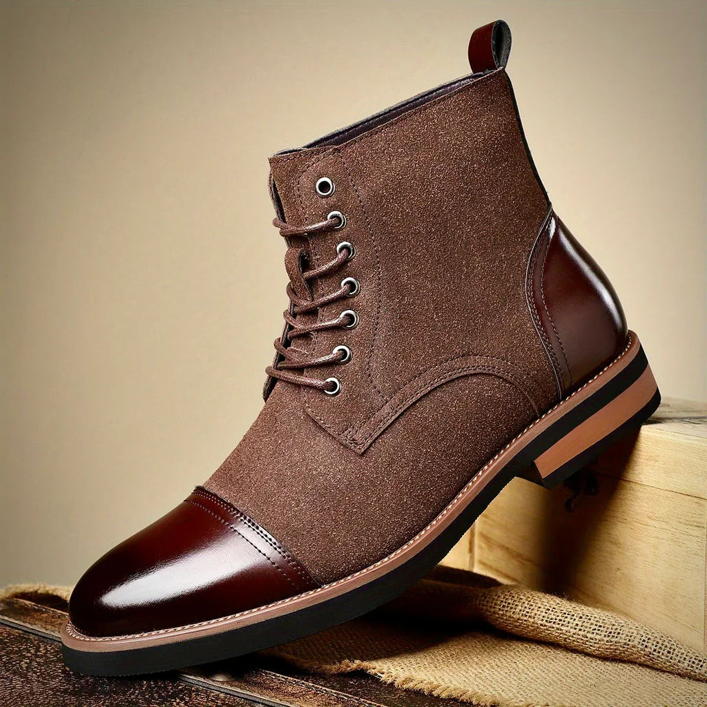 Men's Two Tone Cap Toe Boots – Suede Look Lace Up Ankle Boots