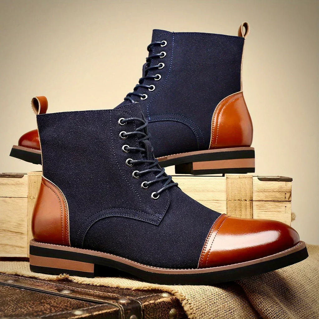 Men's Two Tone Cap Toe Boots – Suede Look Lace Up Ankle Boots