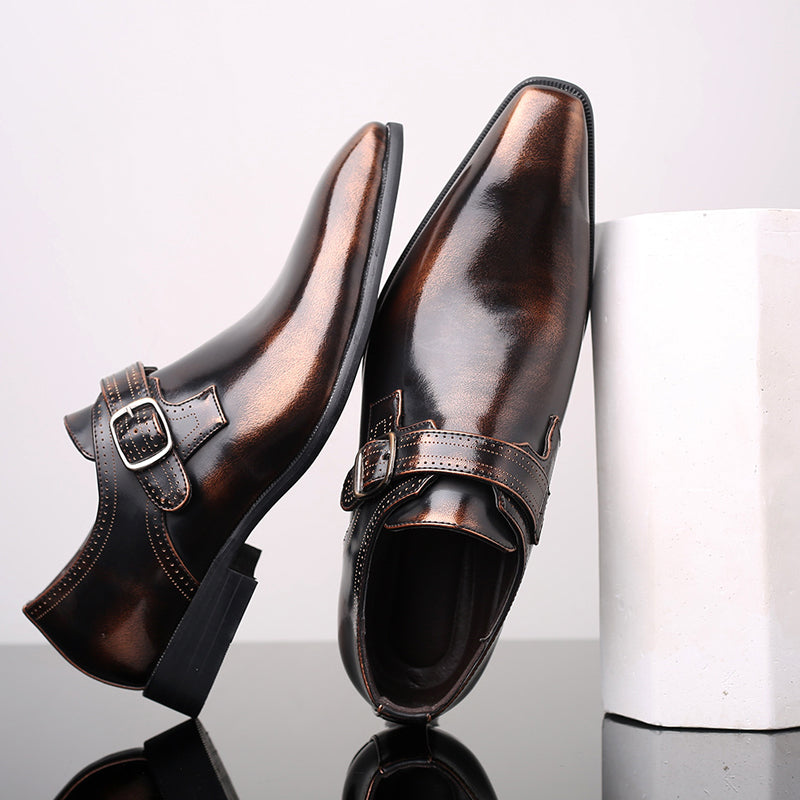 Men's Monk Strap Shoes – Burnished Chisel Toe Buckle Shoes
