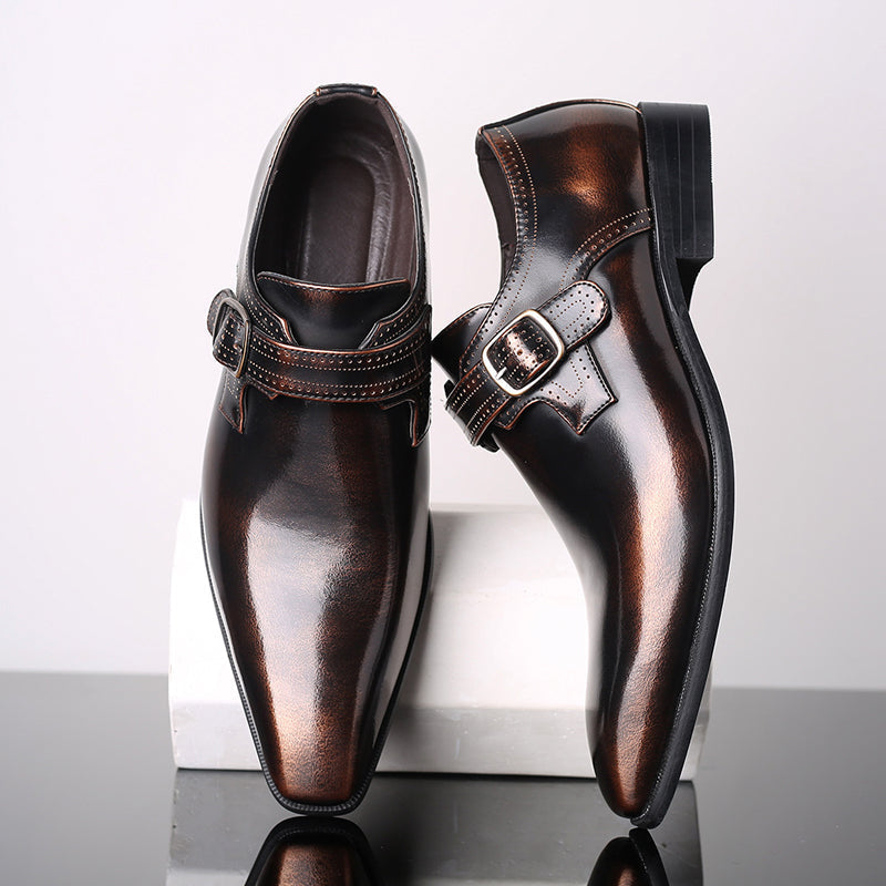 Men's Monk Strap Shoes – Burnished Chisel Toe Buckle Shoes