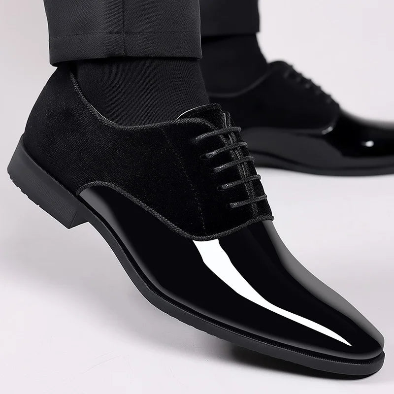 Men's Dress Shoes in black – Patent Oxford with Velvet Look Panel