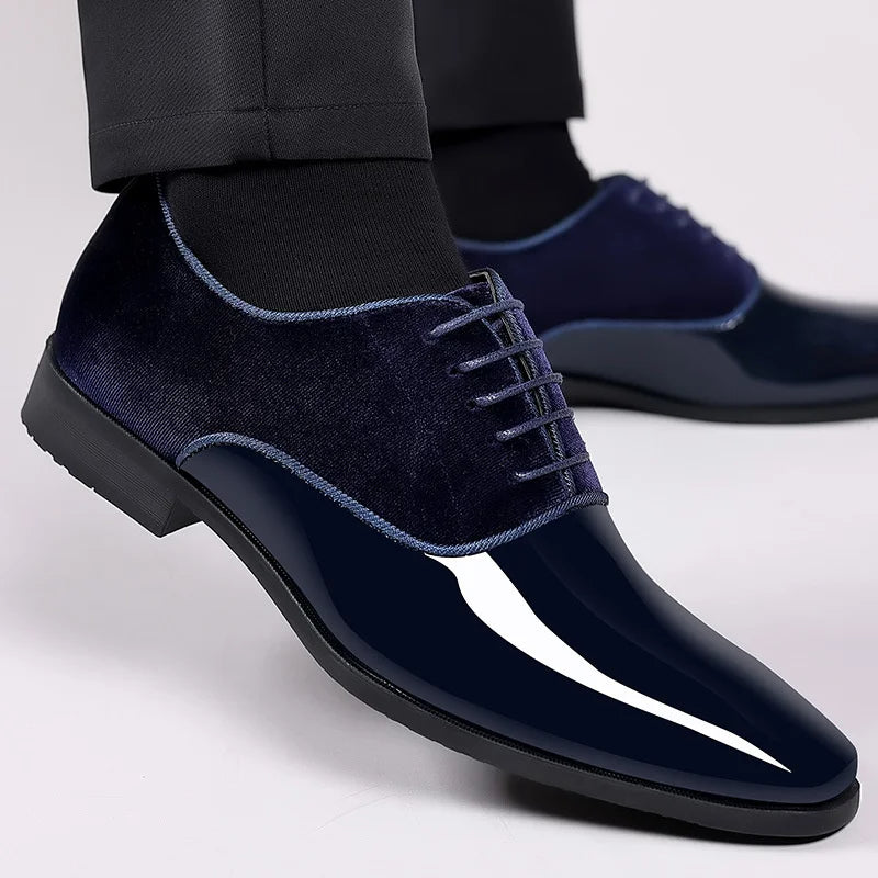 Men's Dress Shoes in blue – Patent Oxford with Velvet Look Panel