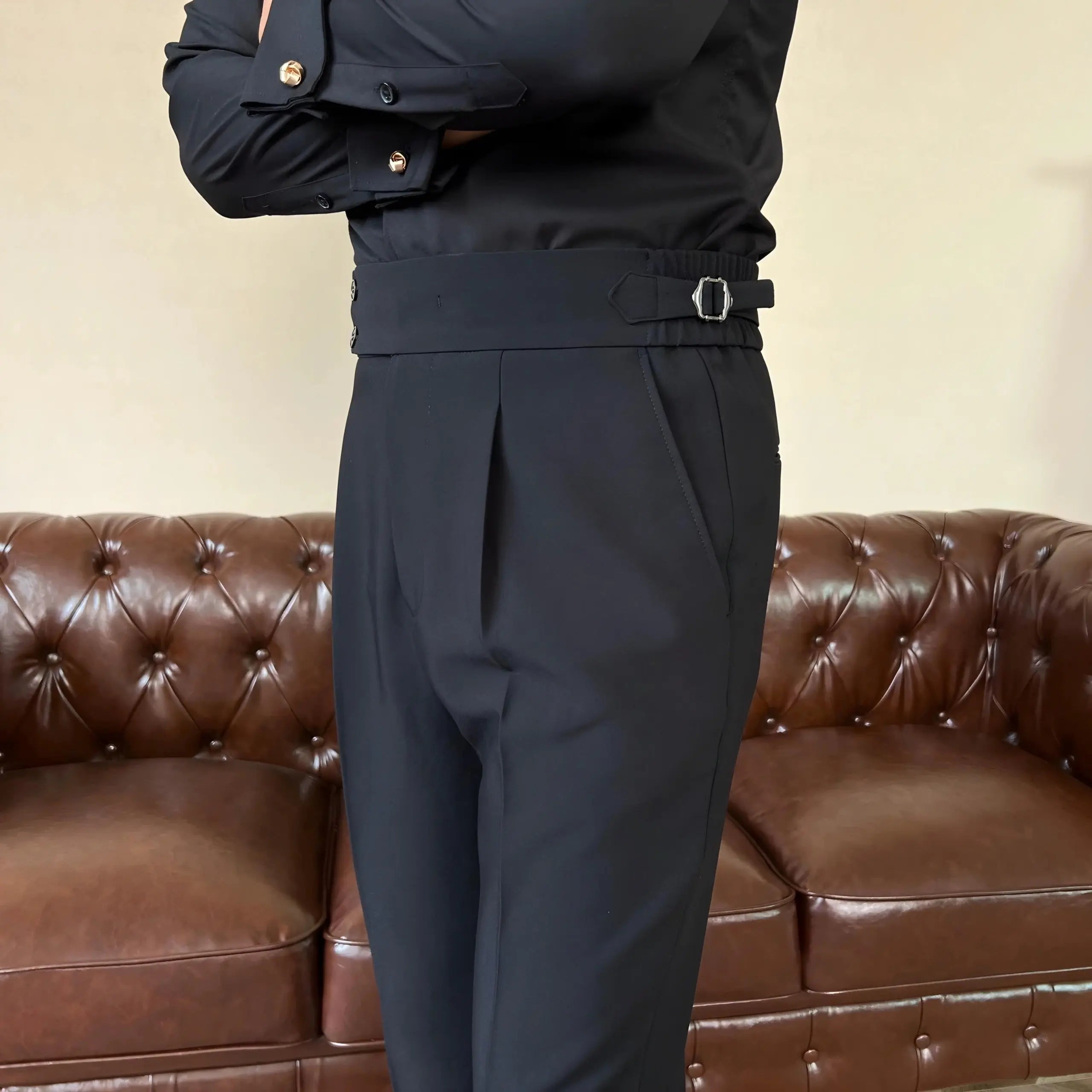 Men's High Waist Gurkha Trousers – Pleated Trousers with Side Adjusters