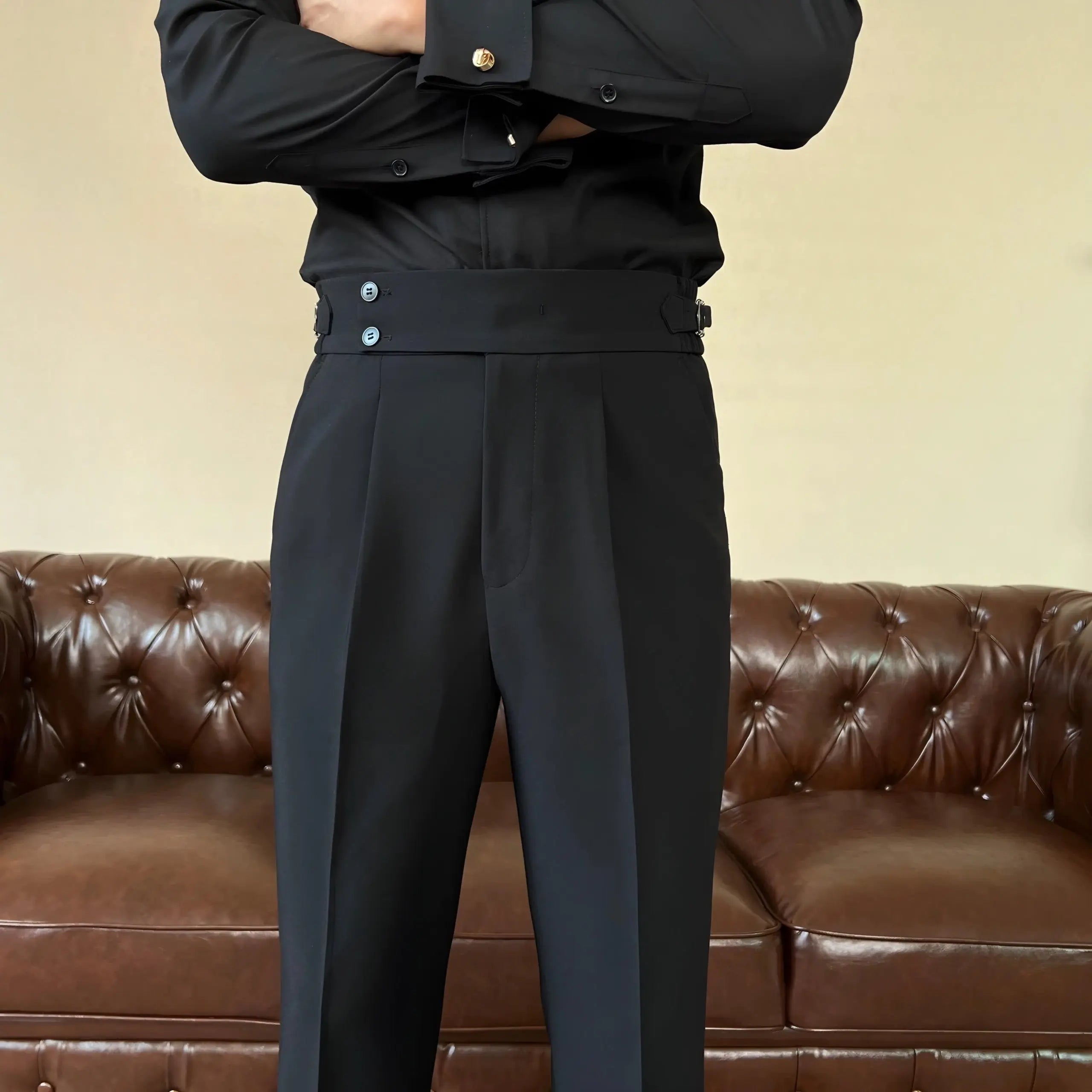 Men's High Waist Gurkha Trousers – Pleated Trousers with Side Adjusters
