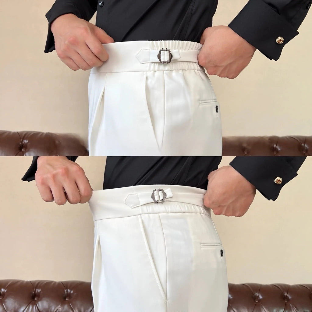 Men's High Waist Gurkha Trousers – Pleated Trousers with Side Adjusters