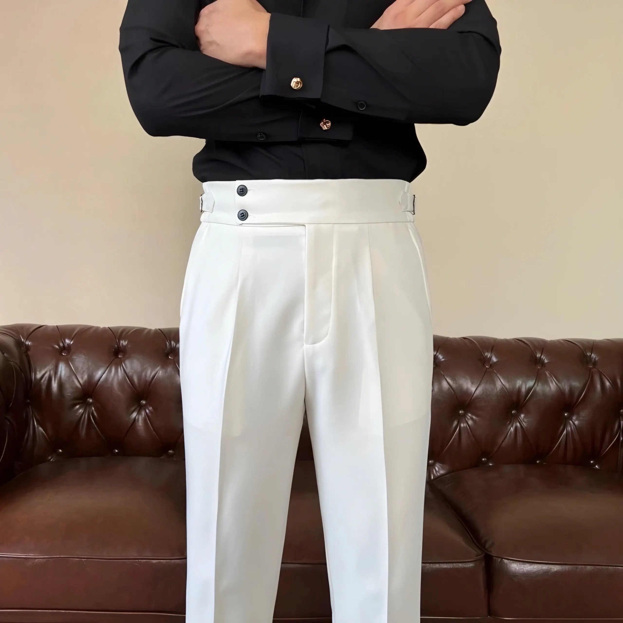 Men's High Waist Gurkha Trousers – Pleated Trousers with Side Adjusters