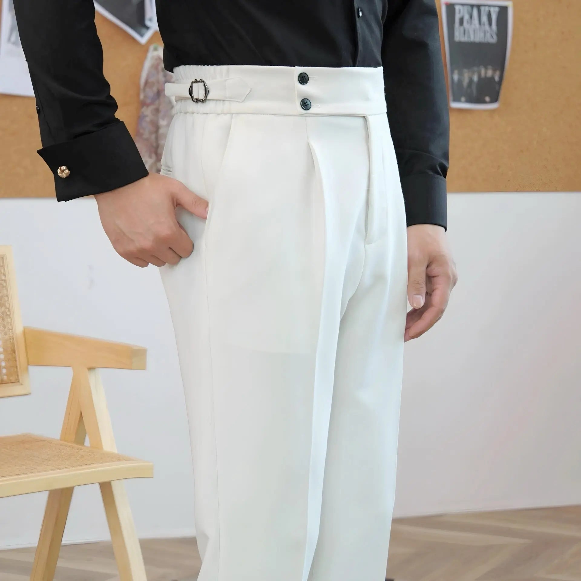 Men's High Waist Gurkha Trousers – Pleated Trousers with Side Adjusters