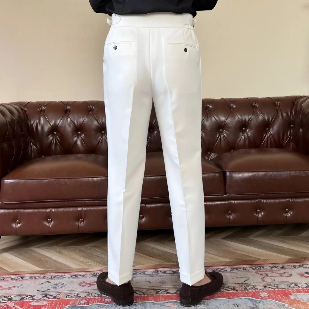Men's High Waist Gurkha Trousers – Pleated Trousers with Side Adjusters