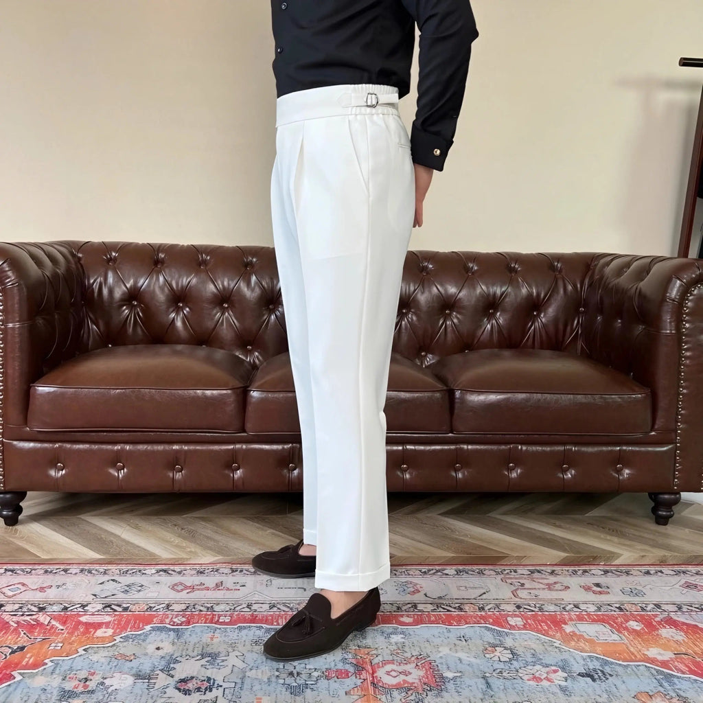Men's High Waist Gurkha Trousers – Pleated Trousers with Side Adjusters