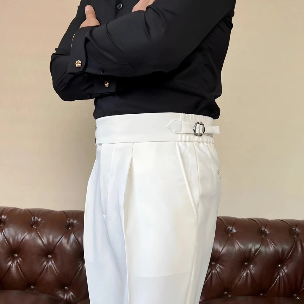 Men's High Waist Gurkha Trousers – Pleated Trousers with Side Adjusters