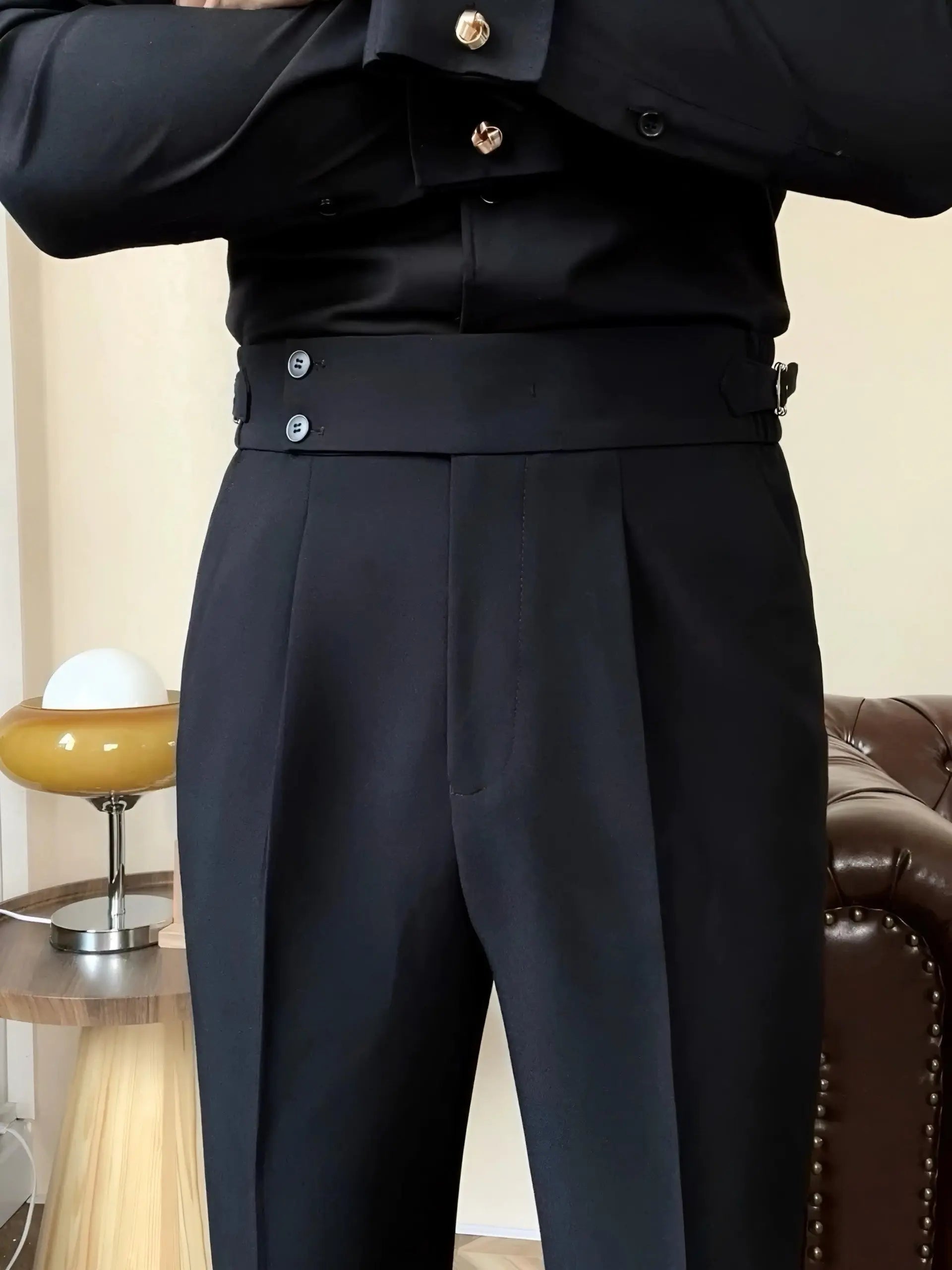 Men's High Waist Gurkha Trousers – Pleated Trousers with Side Adjusters