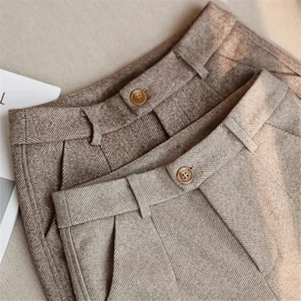 Men's Herringbone Trousers – High Waist Pleated Tapered Trousers