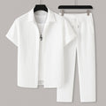 Men's Relaxed Textured Lounge Set Drawstring Trousers and Breathable Shirt