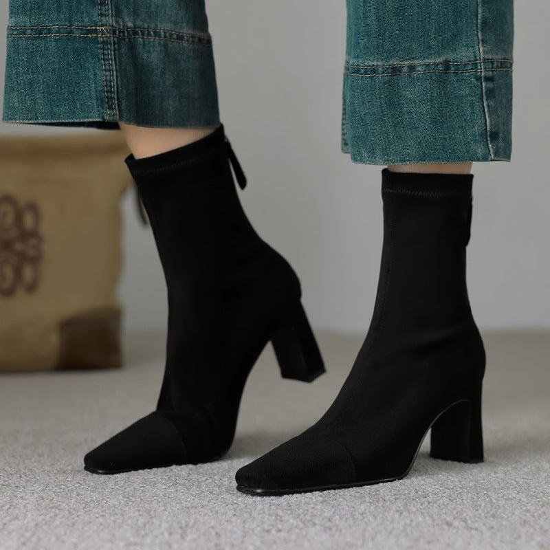 Women's Mid Calf Boots – Sarona Rounded Toe with Curved Heel