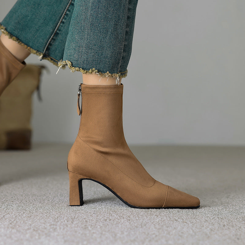 Women's Mid Calf Boots – Sarona Rounded Toe with Curved Heel