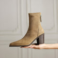 Women's Suede Mid Calf Boots – Sarli Pointed Toe with Block Heel