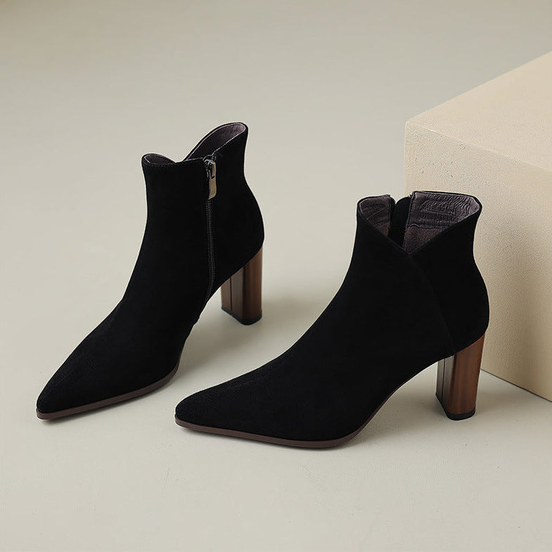 Women's Suede Ankle Boots – Verlune Pointed Toe with Block Heel