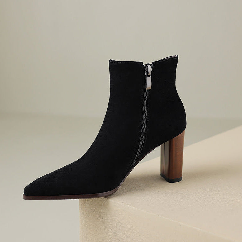 Women's Suede Ankle Boots – Verlune Pointed Toe with Block Heel