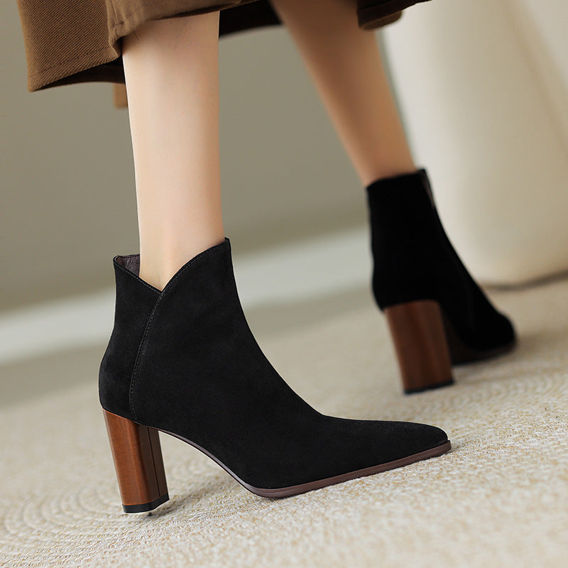 Women's Suede Ankle Boots – Verlune Pointed Toe with Block Heel