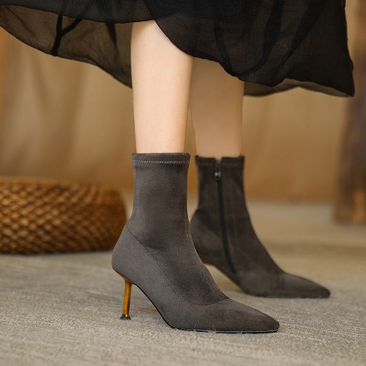 Women's Suede Ankle Boots – Jade Pointed Toe with Stiletto Heel