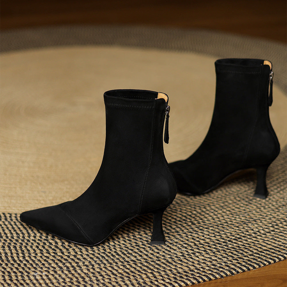 Women's Suede Ankle Boots – Corvella Pointed Toe with Slim Heel