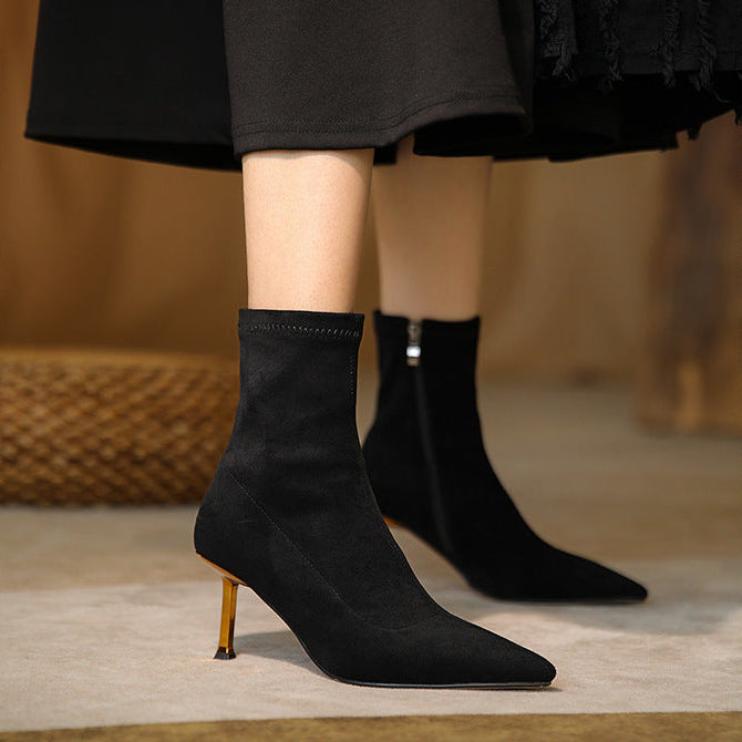 Women's Suede Ankle Boots – Jade Pointed Toe with Stiletto Heel