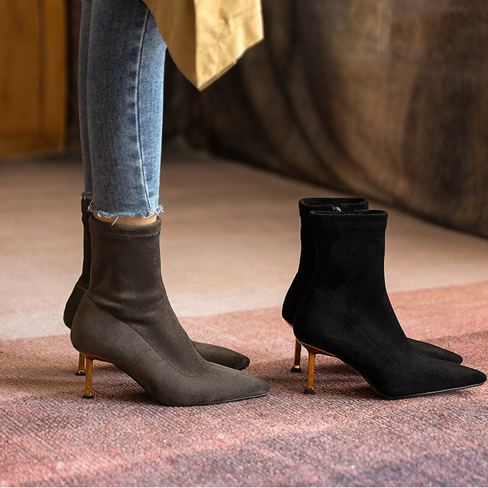 Women's Suede Ankle Boots – Jade Pointed Toe with Stiletto Heel