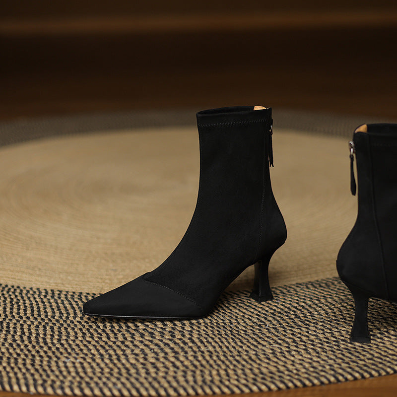 Women's Suede Ankle Boots – Corvella Pointed Toe with Slim Heel
