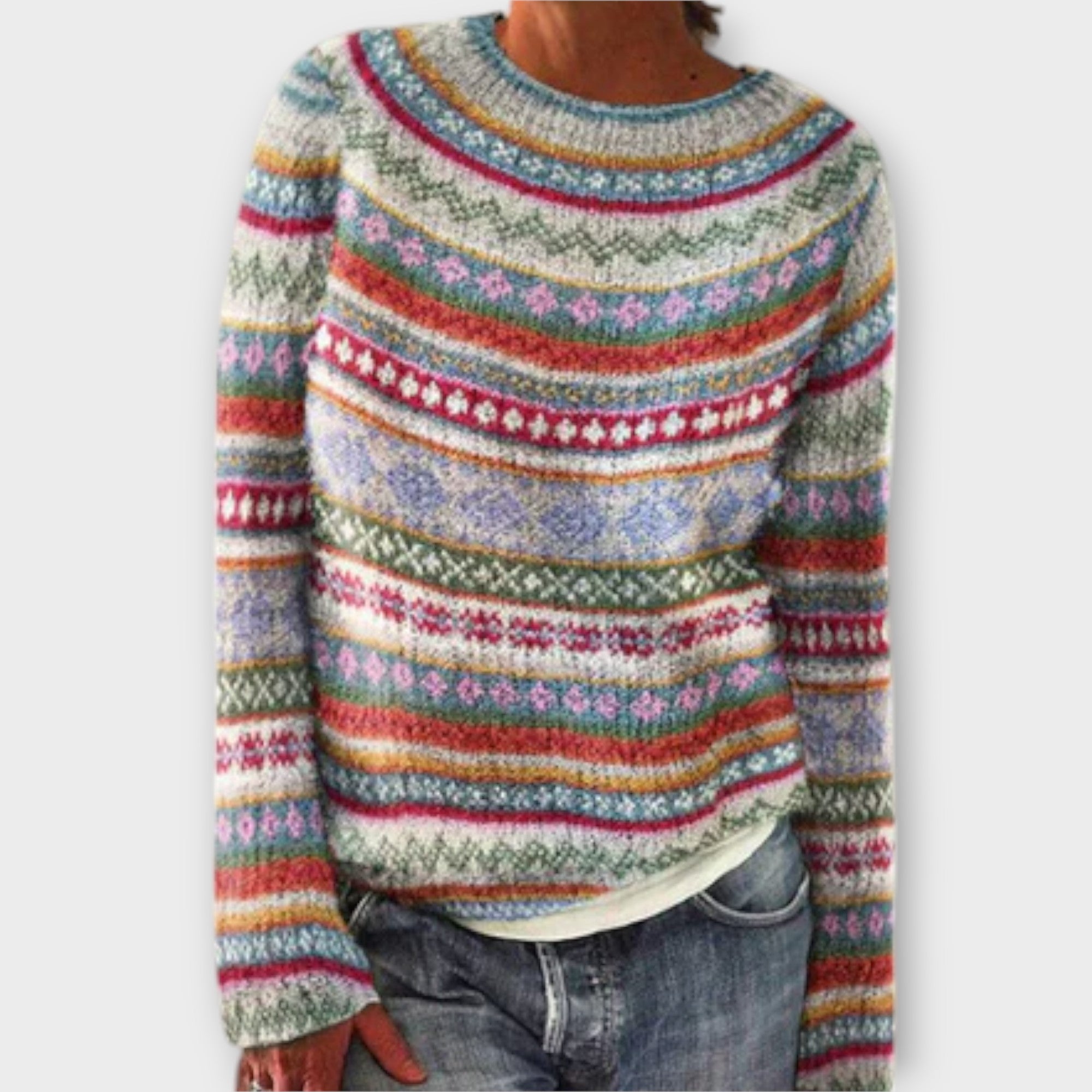 Women's Fair Isle Jumper – Patterned Yoke Knit Sweater