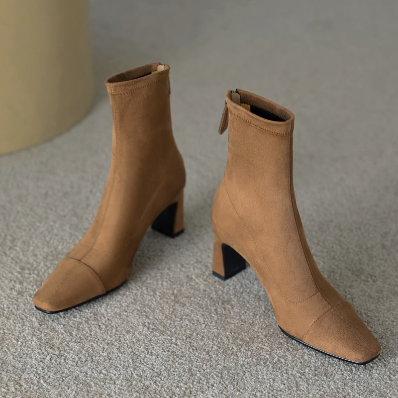 Women's Mid Calf Boots – Sarona Rounded Toe with Curved Heel