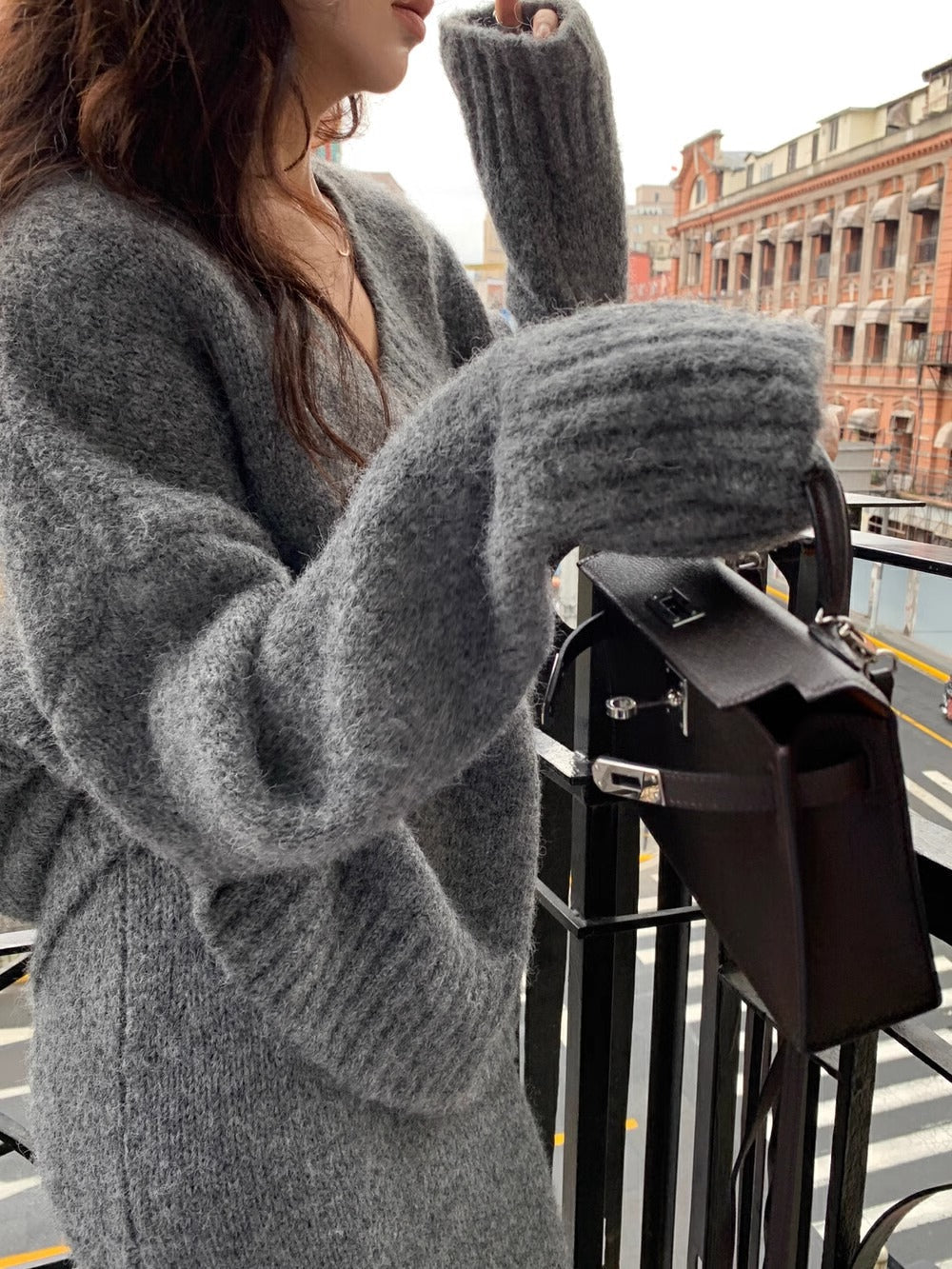 Women's Knitted Co-ord Set in grey, view 2