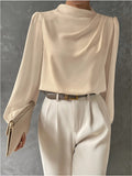 Women's High Neck Blouse – Long Sleeve Stand Collar Top