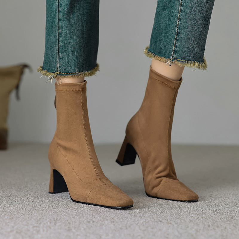 Women's Mid Calf Boots – Sarona Rounded Toe with Curved Heel