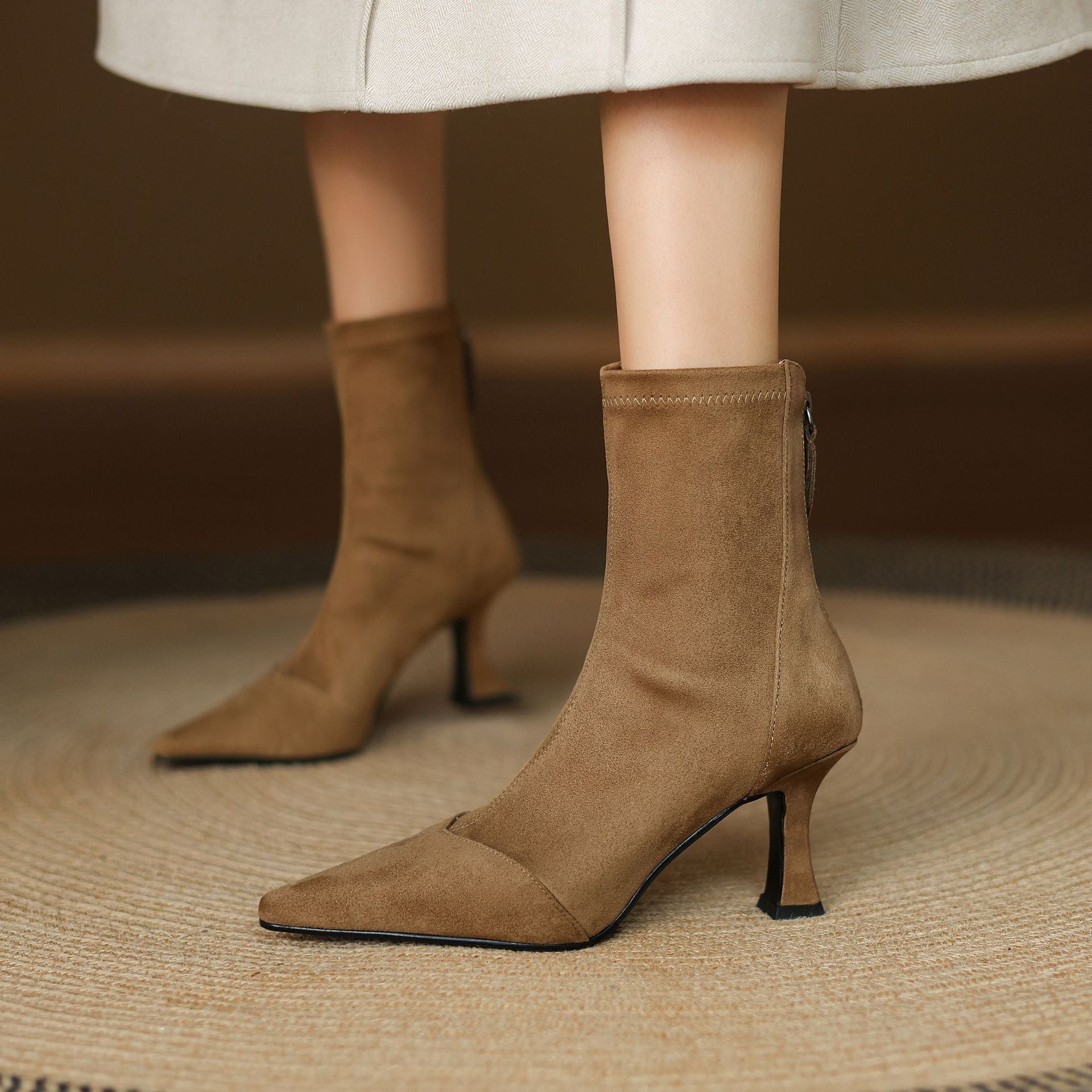 Women's Suede Ankle Boots – Corvella Pointed Toe with Slim Heel