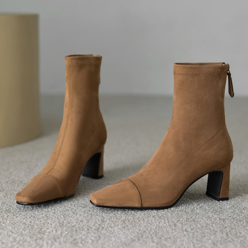 Women's Mid Calf Boots – Sarona Rounded Toe with Curved Heel