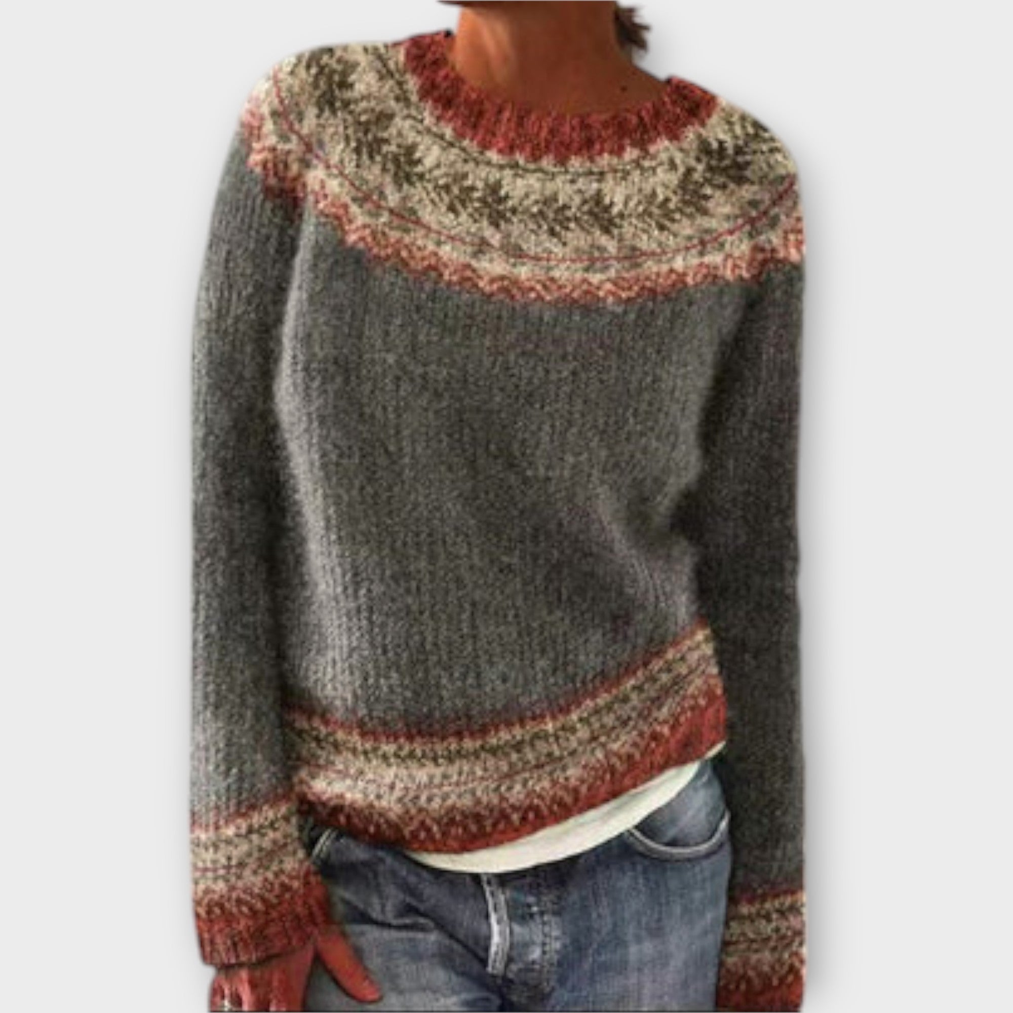 Women's Fair Isle Jumper – Patterned Yoke Knit Sweater