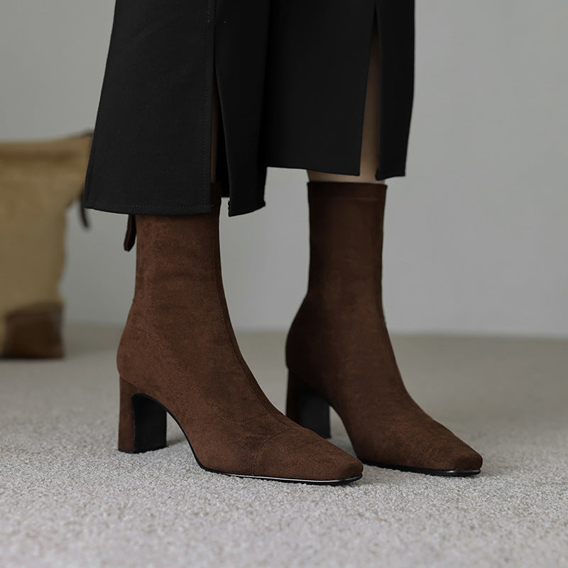 Women's Mid Calf Boots – Sarona Rounded Toe with Curved Heel