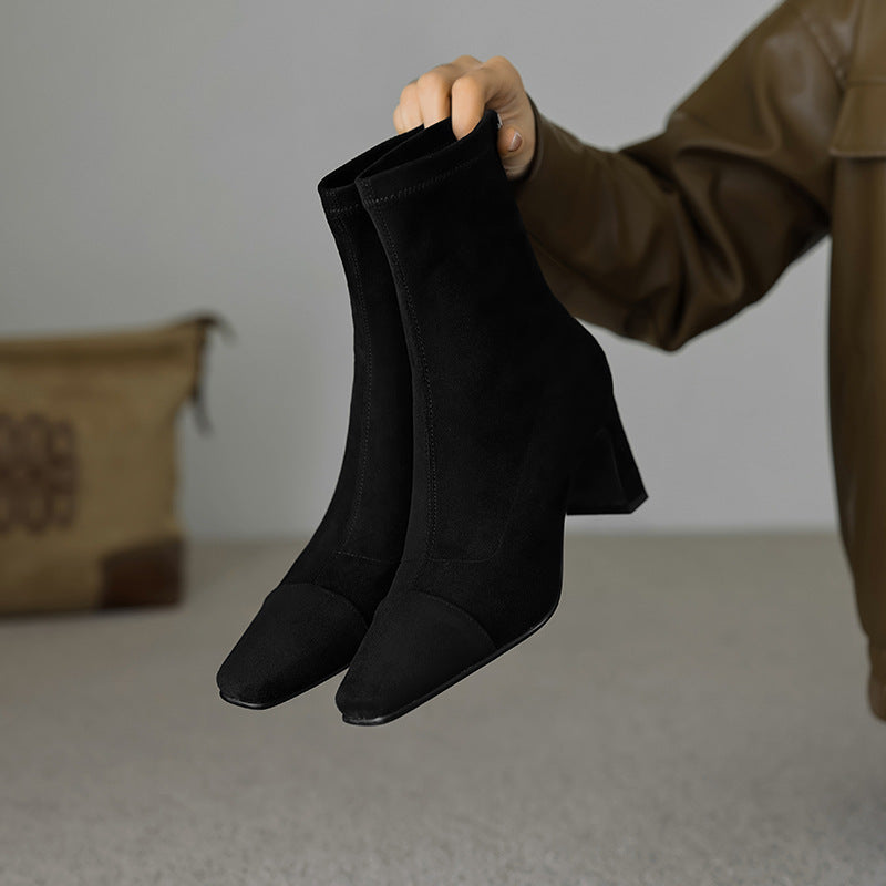 Women's Mid Calf Boots – Sarona Rounded Toe with Curved Heel