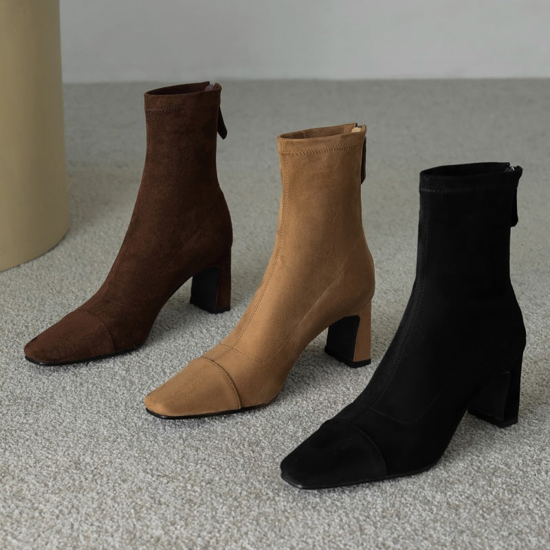 Women's Mid Calf Boots – Sarona Rounded Toe with Curved Heel