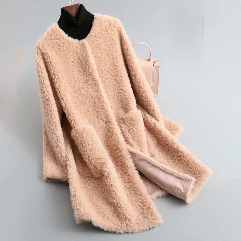 Women's Teddy Coat – Celeste Collarless Longline Faux Shearling Coat