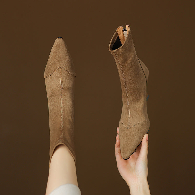 Women's Suede Ankle Boots – Corvella Pointed Toe with Slim Heel