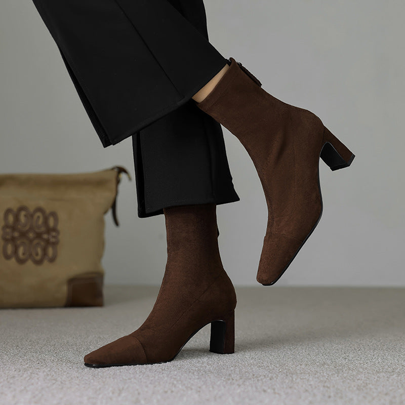 Women's Mid Calf Boots – Sarona Rounded Toe with Curved Heel