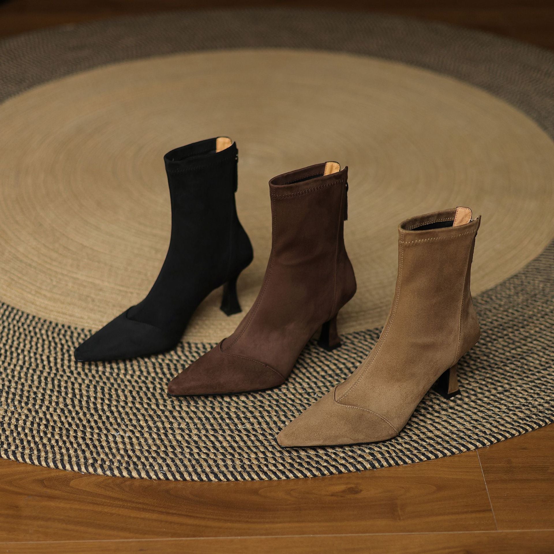 Women's Suede Ankle Boots – Corvella Pointed Toe with Slim Heel