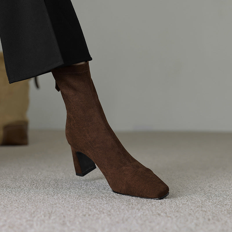 Women's Mid Calf Boots – Sarona Rounded Toe with Curved Heel