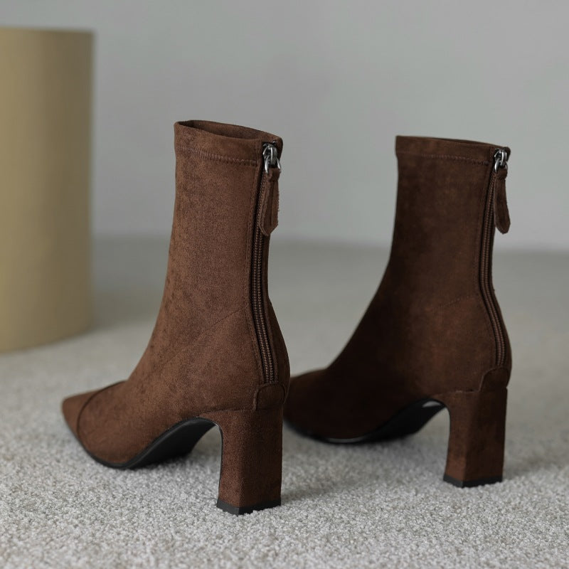 Women's Mid Calf Boots – Sarona Rounded Toe with Curved Heel